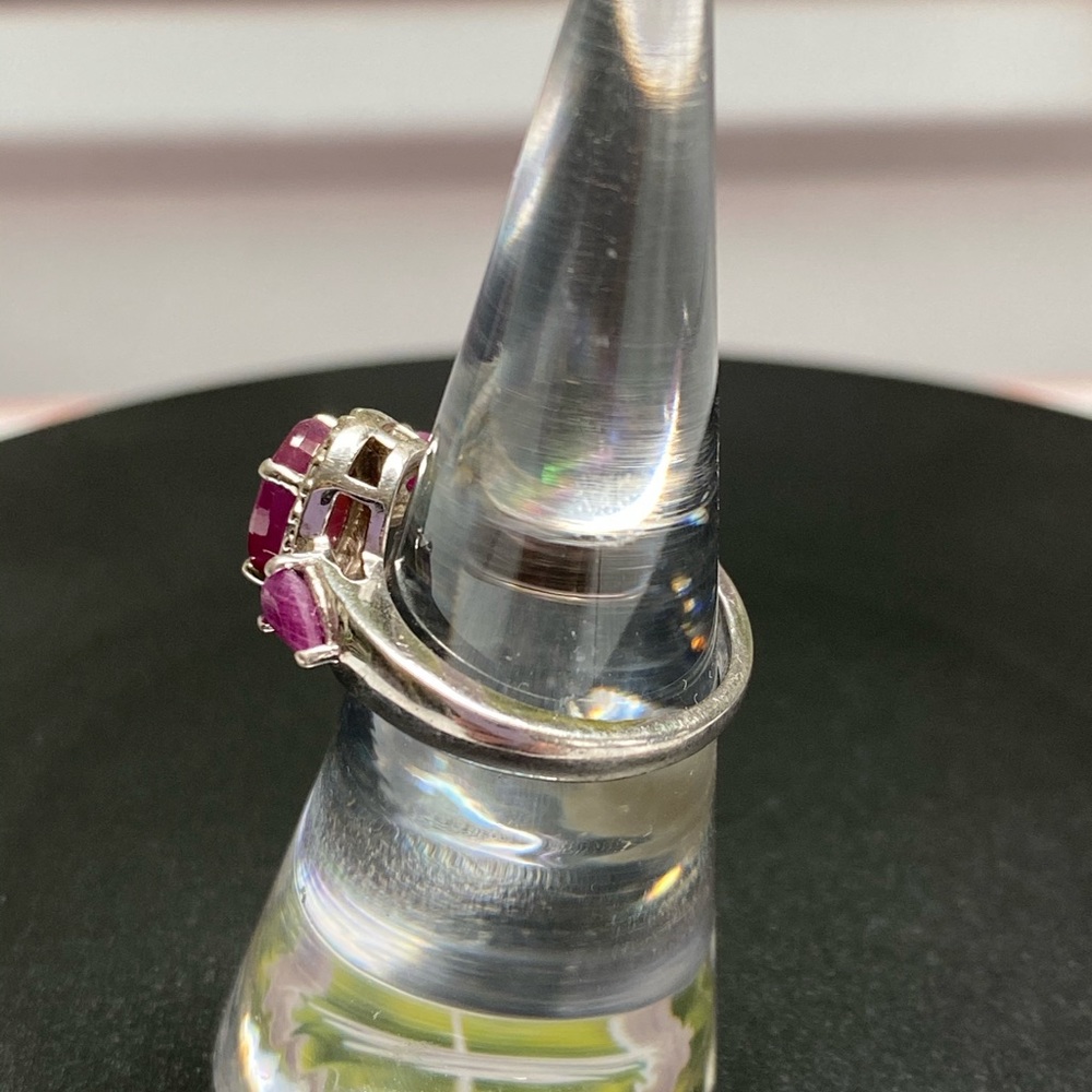 Genuine Ruby Ring Solid 925 Sterling Silver 3 Sto… - image 7